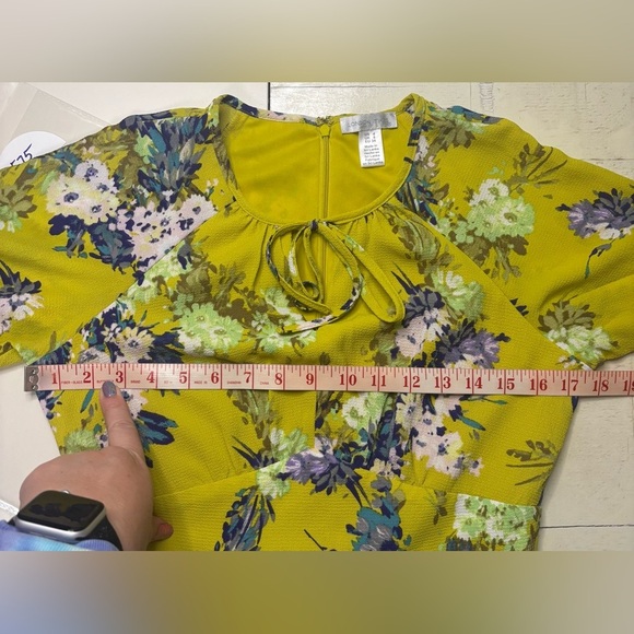 London Times Long Sleeve Tie Keyhole Midi Dress Size 4 New Yellow Floral - Picture 7 of 10